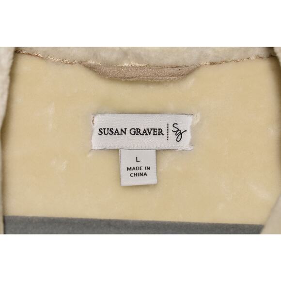 SUSAN GRAVER $97 Faux Shearling‎ Vest w/ Front Pockets Brown Ivory Large - Picture 4 of 4